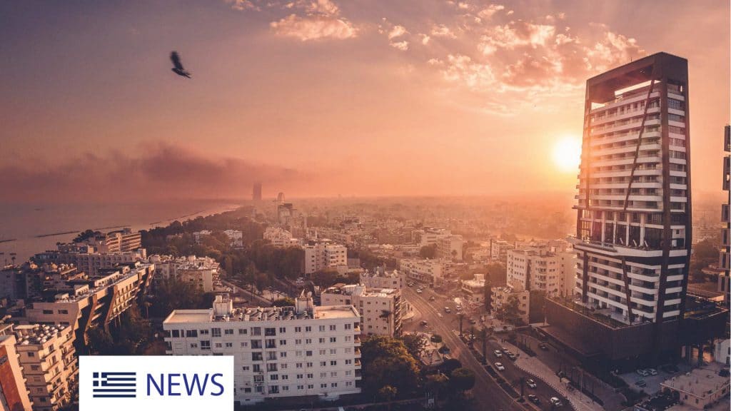 Icon during sunset, drone shot, panoramic sea view and limassol view